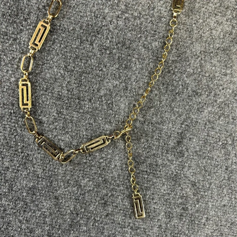 Vintage Inspired Gold Tone Greek Key Geometric Chain Link Adjustable Belt